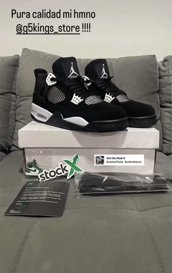 Jordan 4 negras sobre su caja: «Pura calidad mi hmno»